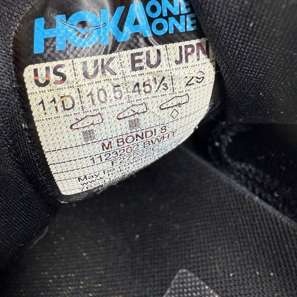Hoka One One Bondi 8 Running Shoes Men's Size 11 D Black White - Picture 7 of 7